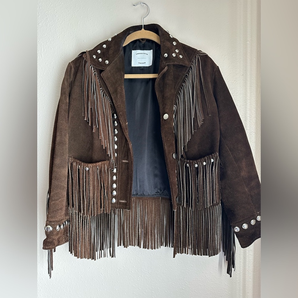 COPY - Understated Leather Brown Suede Fringe Jacket Size S